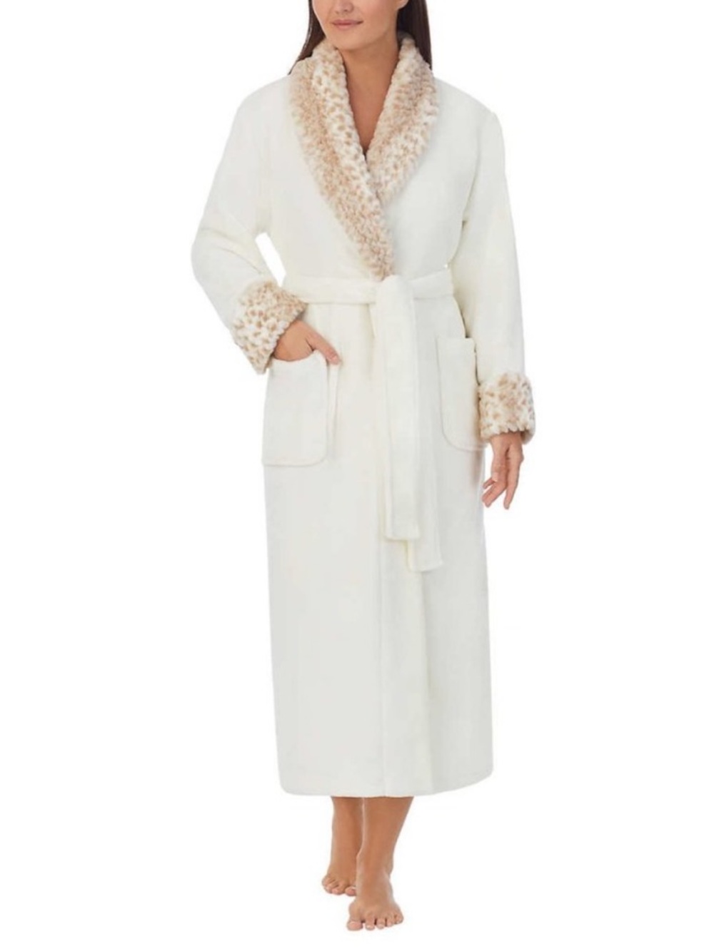 Leopard Plush Robe with Faux Fur Trim